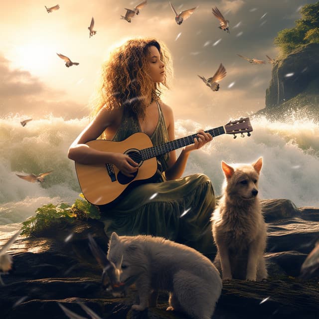Harmonic Rain Dogs: Musical Canine Serenity - Lightning Thunder and Rain Storm