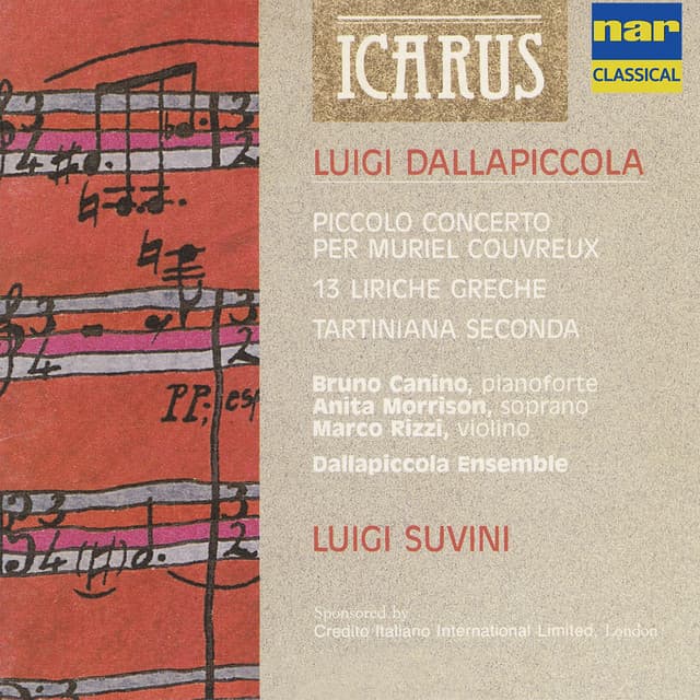 Luigi Dallapiccola: Piccolo Concerto per Muriel Couvreux / Liriche Greche / Tarantina Seconda - Luigi Dallapiccola