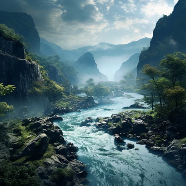 Ritmos En Cascada: Relajación Con Aguas Y Armonía Musical - Amplio ruido HD