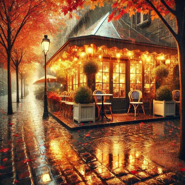 Rainy Cafe in Autumn Morning - Vintage Cafe