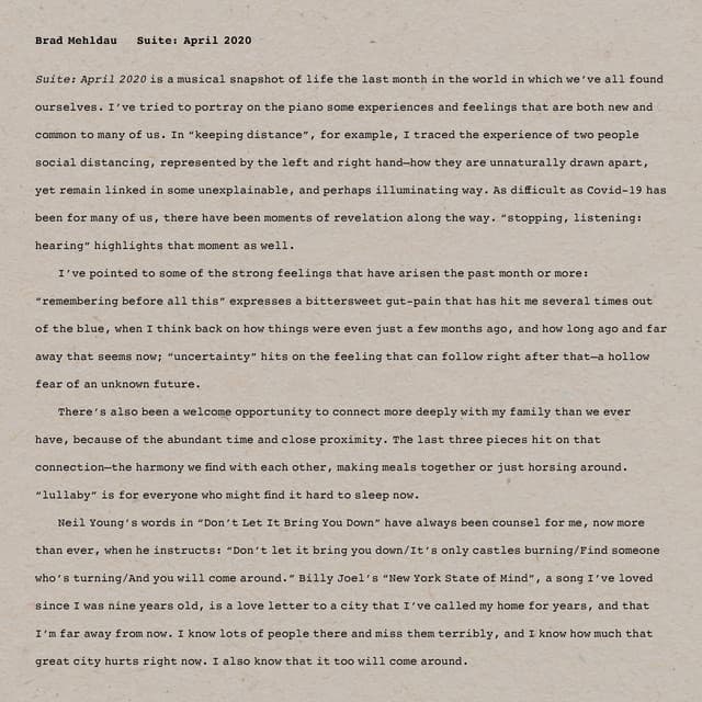 Suite: April 2020 - Brad Mehldau